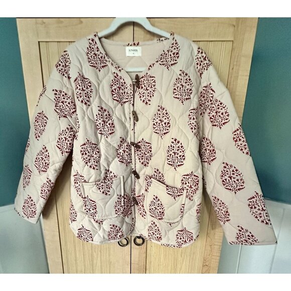 SONMER Cream / Wine Jacquard Print Quilted Poplin Jacket Size Medium NWT $310 - Picture 1 of 8